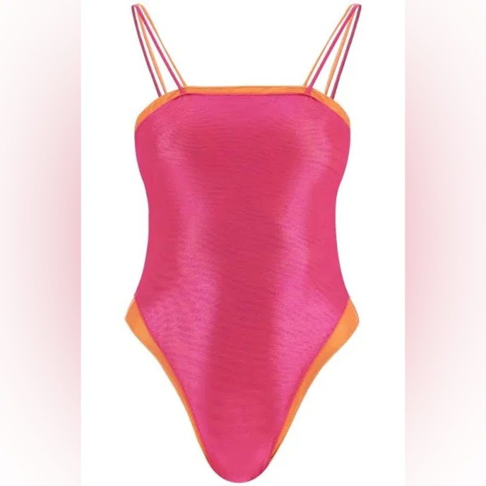 Oséree Womens Size Large‎ Lamè Double Maillot One Piece Swimsuit Pink Orange